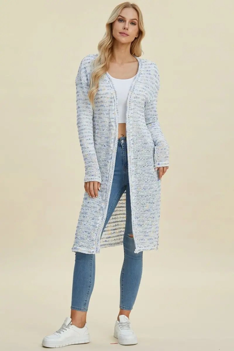 Double Take Full Size Open Front Longline Cardigan - Love Salve